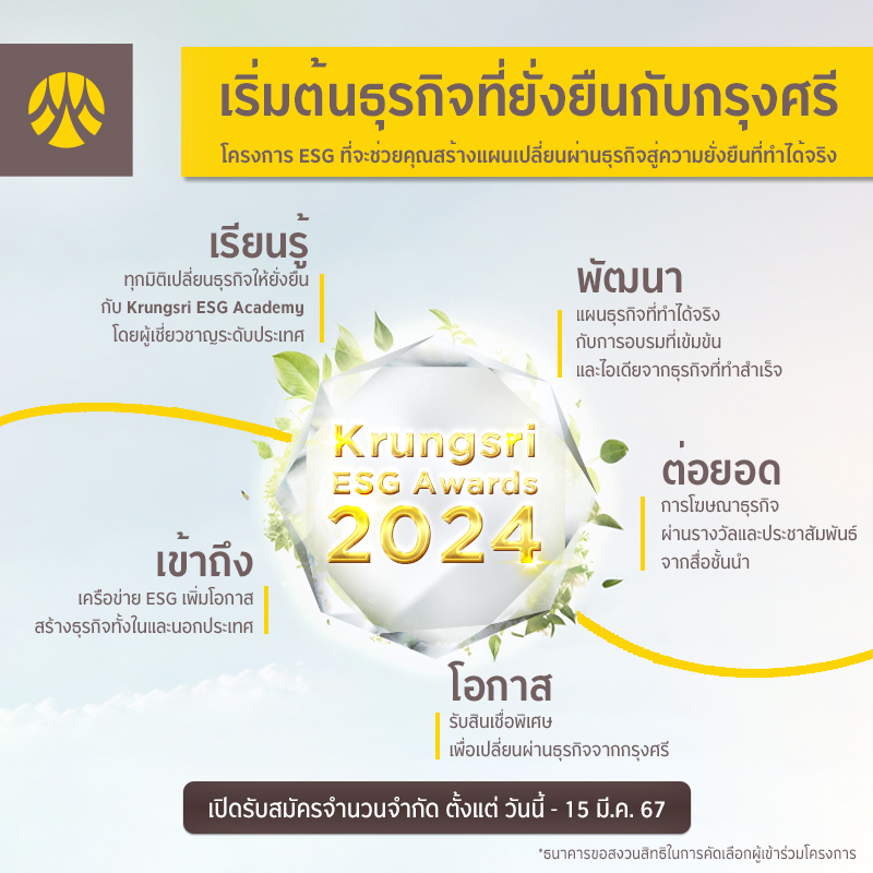 เริ่มต้นธุรกิจที่ยั่งยืนกับกรุงศรี โครงการ ESG ที่จะช่วยคุณสร้างแผนเปลี่ยนผ่านธุรกิจสู่ความยั่งยืนที่ทำได้จริง