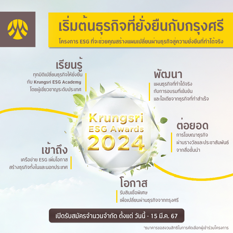 เริ่มต้นธุรกิจที่ยั่งยืนกับกรุงศรี โครงการ ESG ที่จะช่วยคุณสร้างแผนเปลี่ยนผ่านธุรกิจสู่ความยั่งยืนที่ทำได้จริง