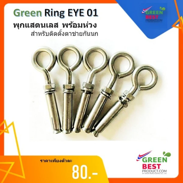 พุกแสตนเลส พร้อมห่วง สำหรับติดตั้งตาข่ายกันนก
